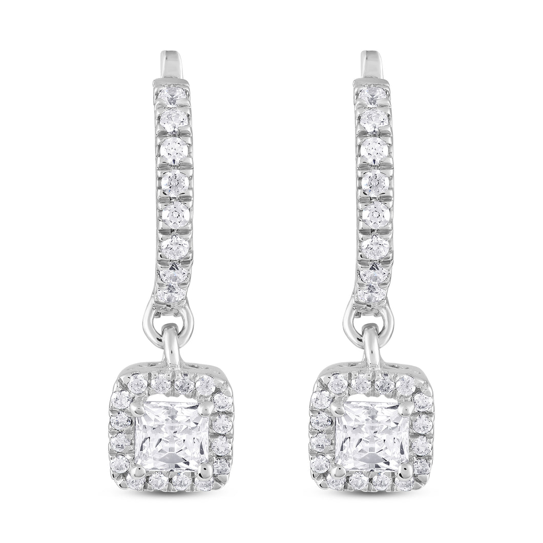 The Evergreen Princess Cut Halo - Dangler Hoop